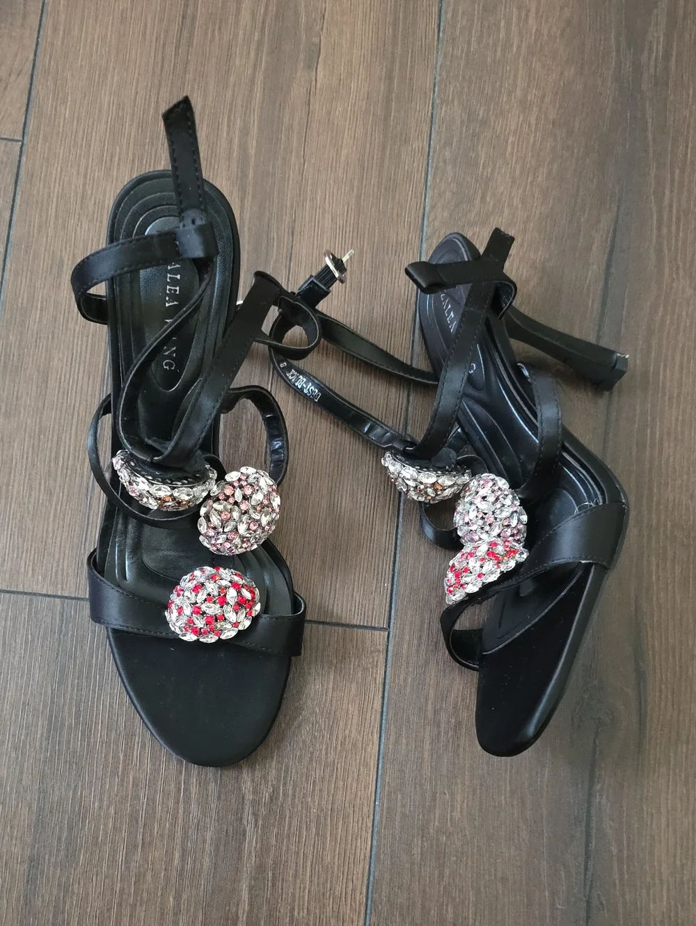Azalea Wang Akira‎ Black Strappy Heels with Crystal Embellishments